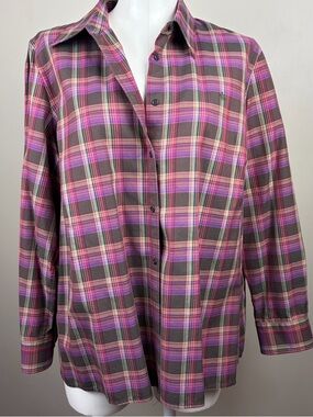 Lauren Ralph Lauren Classic Retro Plaid Button-Down Shirt in Purple and Brown